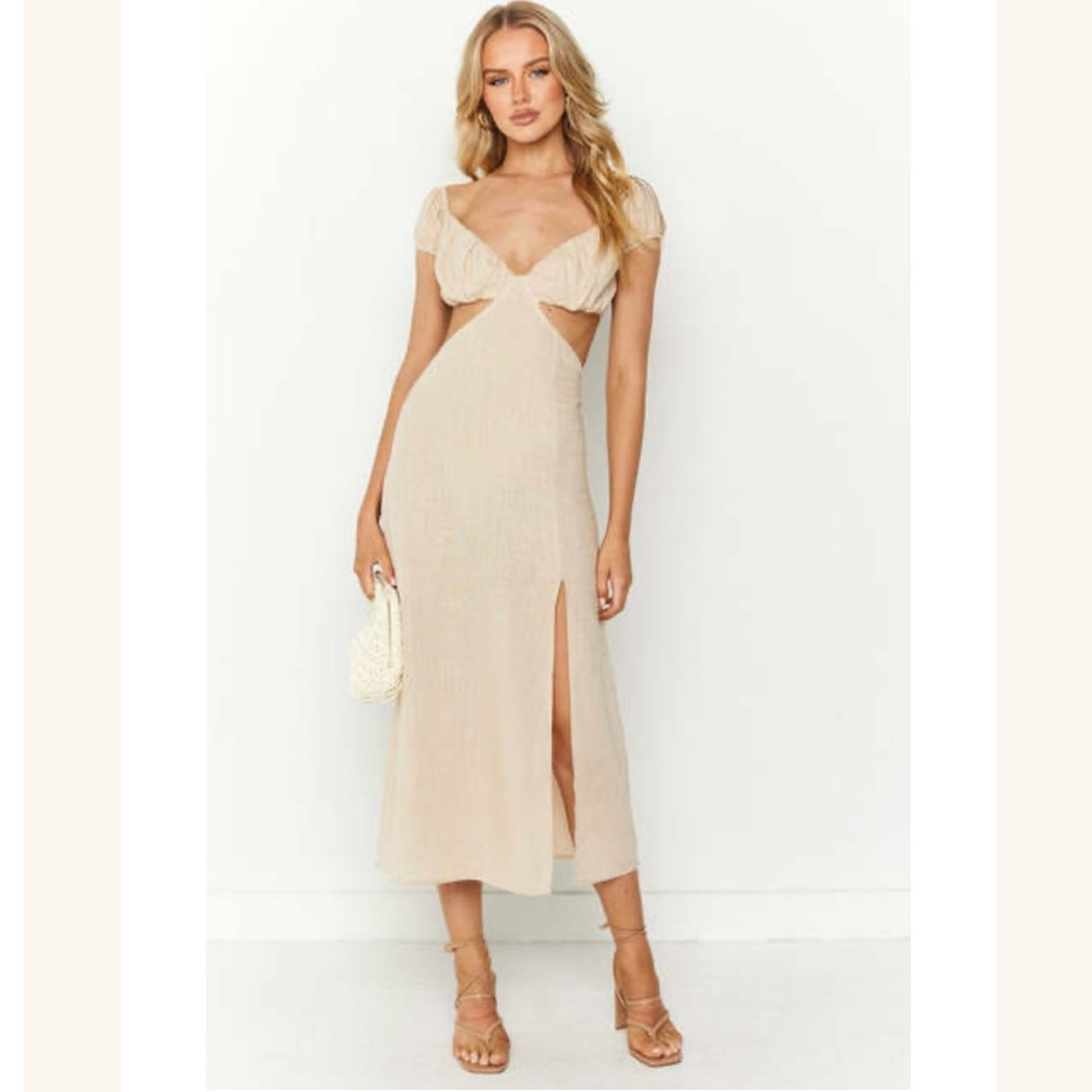 Saisha Beige Off The Shoulder Maxi Dress - Beginning Boutique